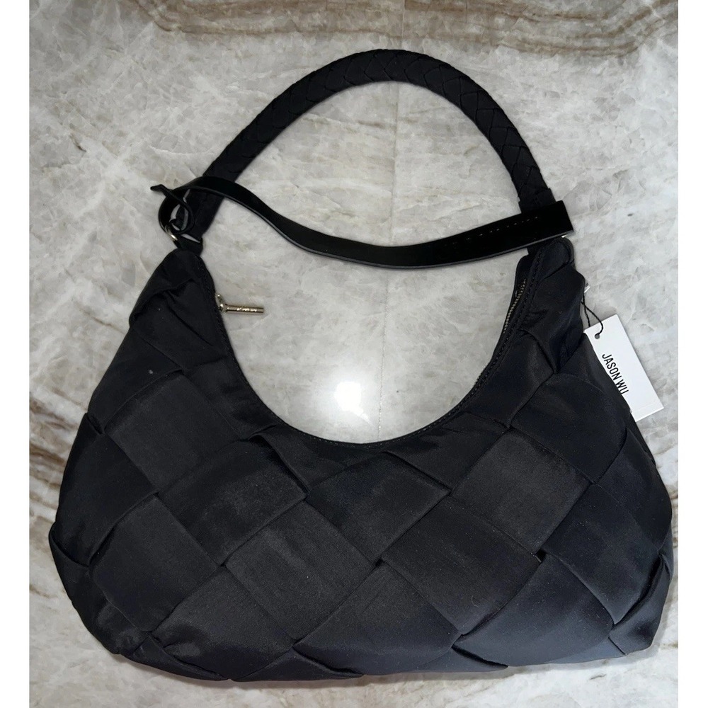 Jason Wu Women's Nylon Woven Hobo Shoulder Bag Black Half Moon NWT